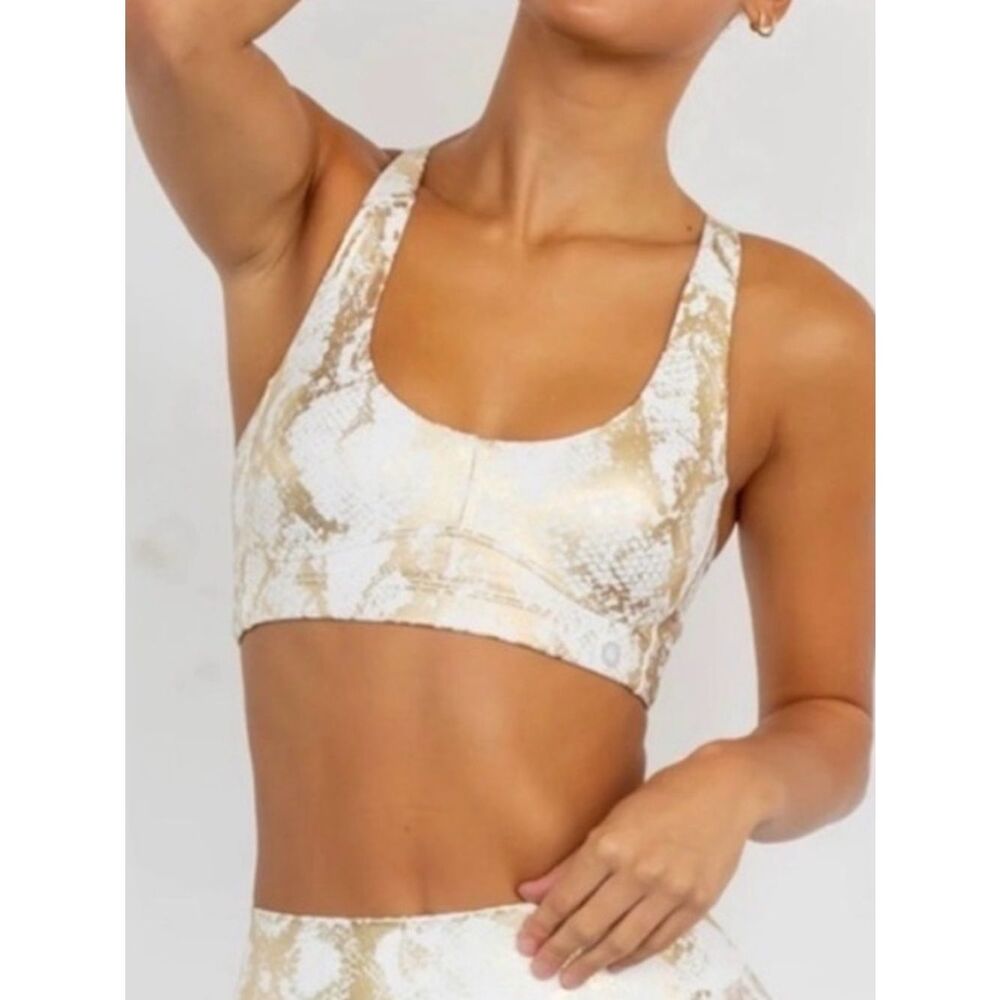 Astoria Activewear White Gold Snake Print Sports Bra Small